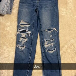 American Eagle Outfitters High Rise Blue Jeans with Distressed Details